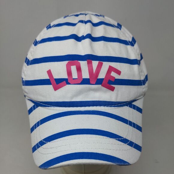 Old Navy Women's Stretchy Hat Blue White Striped Size L Graphic LOVE Logo - Picture 2 of 8